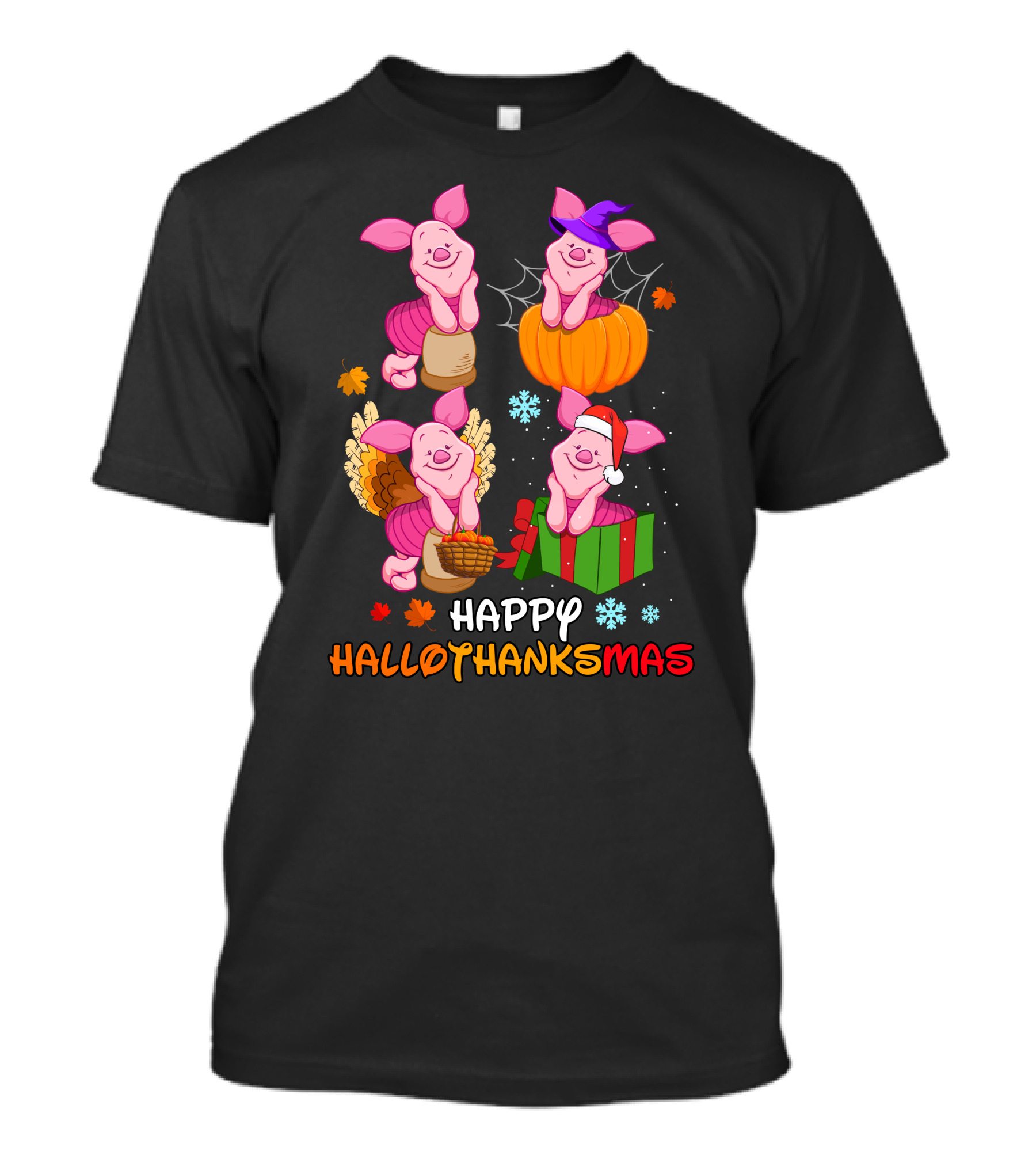 Happy Hallothanksmas Piglet Pumpkin Turkey Gift T-Shirt