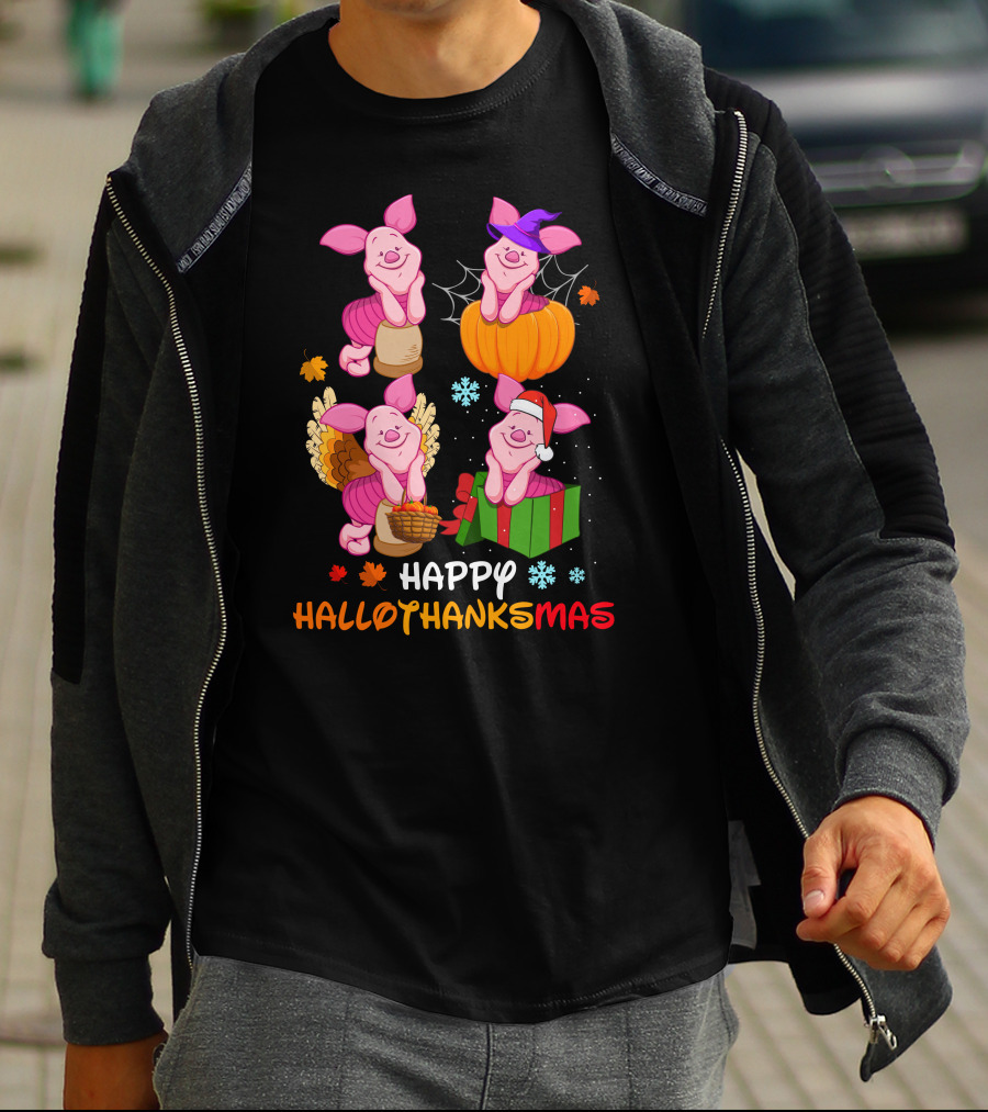 Happy Hallothanksmas Piglet Pumpkin Turkey Gift T-Shirt