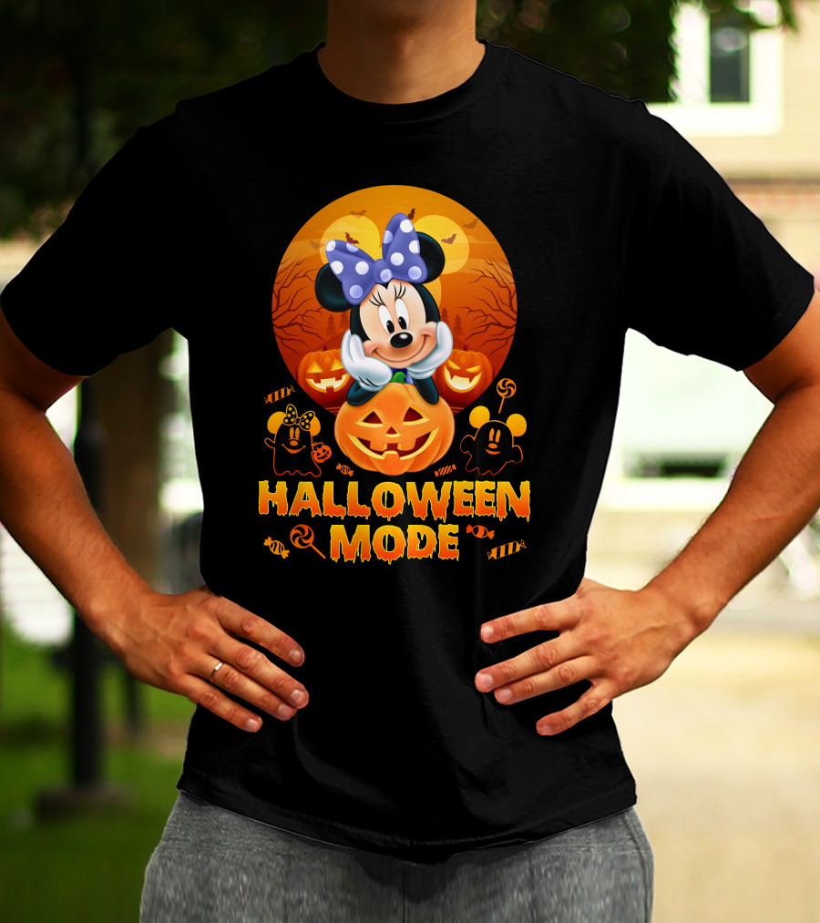 Minnie Halloween Mode Pumpkins And Spooky Ghosts T-Shirt