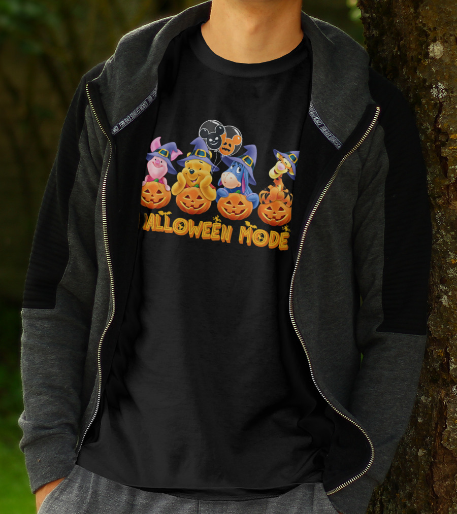 Winnie The Pooh Halloween Mode With Pumpkins And Balloons Featuring Piglet Eeyore Tigger T-Shirt