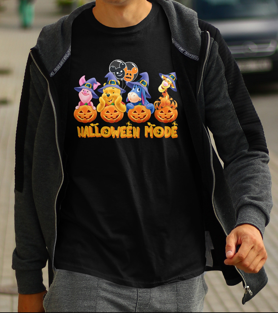 Winnie The Pooh Halloween Mode With Pumpkins And Balloons Featuring Piglet Eeyore Tigger T-Shirt