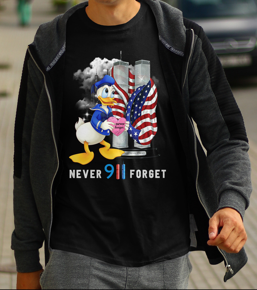 Never 911 Forget Donald Duck Twin Towers Usa Flag T-Shirt