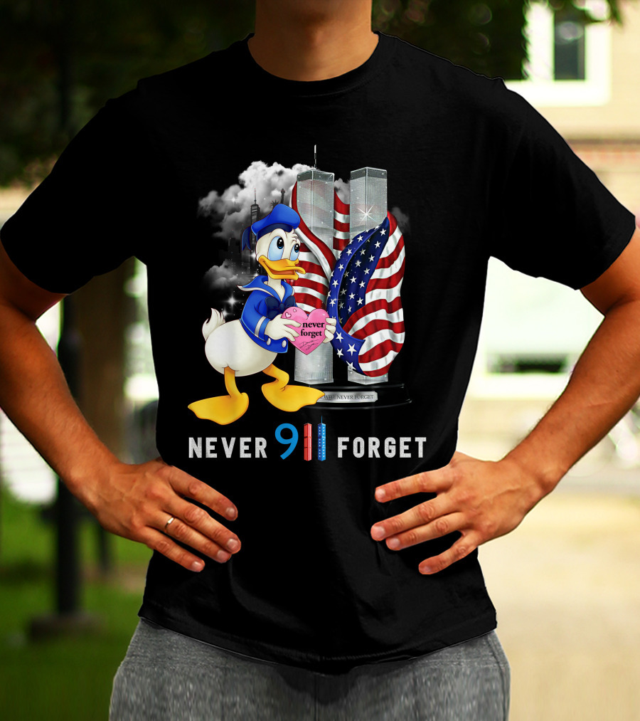 Never 911 Forget Donald Duck Twin Towers Usa Flag T-Shirt