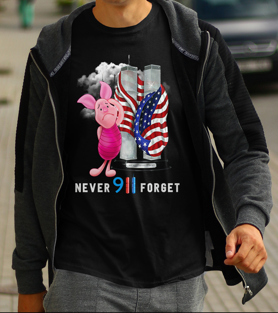 Piglet 9/11 Never Forget Twin Towers American Flag Memorial T-Shirt