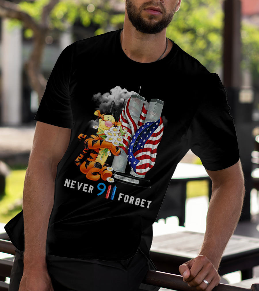 Tigger 9/11 Never Forget Twin Towers And American Flag T-Shirt