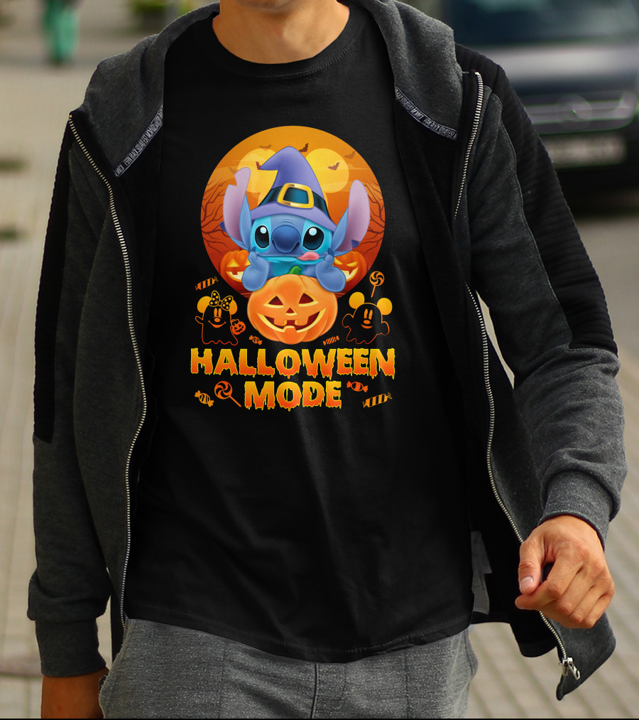 Stitch Halloween Mode Pumpkin Bats Candy T-Shirt
