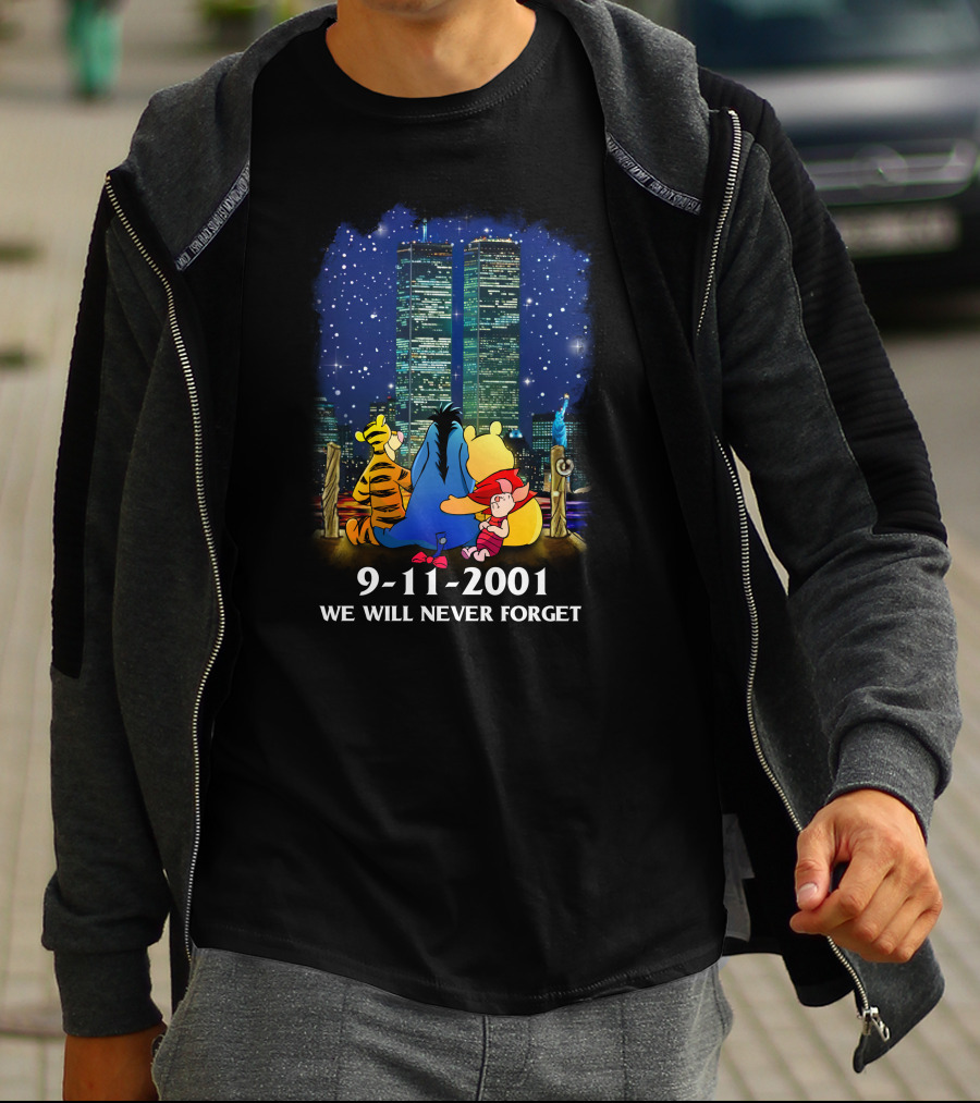 Winnie The Pooh 9-11 2001 We Will Never Forget Twin Towers Tribute T-Shirt