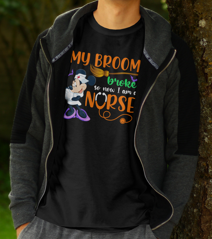 Minnie Mouse My Broom Broke So Now I Am A Nurse Halloween T-Shirt