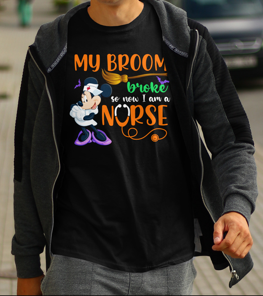 Minnie Mouse My Broom Broke So Now I Am A Nurse Halloween T-Shirt