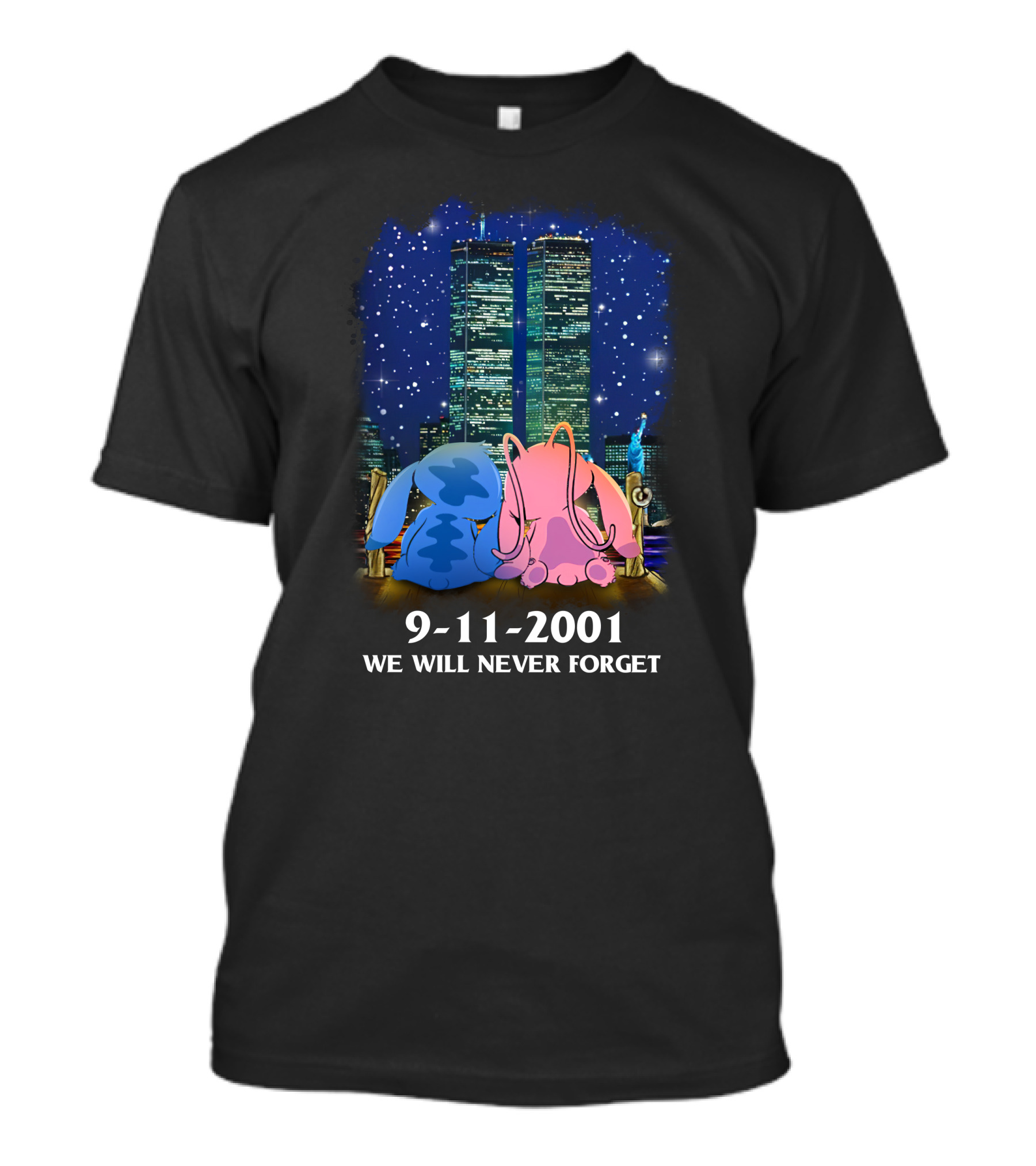 Stitch & Angel-D 9-11-2001 We Will Never Forget Memorial Twins T-Shirt