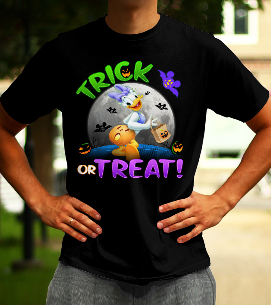Trick Or Treat Daisy Duck Halloween Moon Mickey Bat Pumpkins T-Shirt