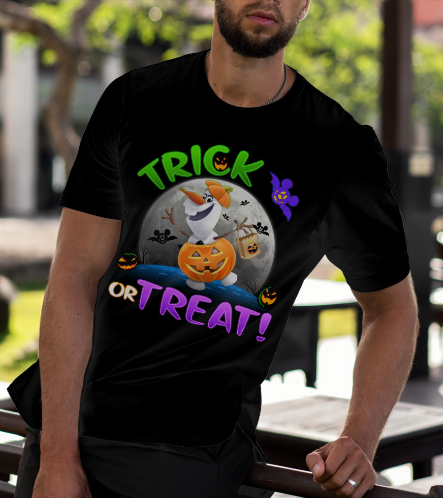 Trick Or Treat Olaf Halloween Moon Bat Mickey Ghost Pumpkin T-Shirt