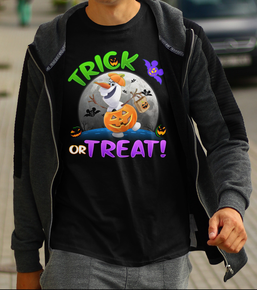 Trick Or Treat Olaf Halloween Moon Bat Mickey Ghost Pumpkin T-Shirt