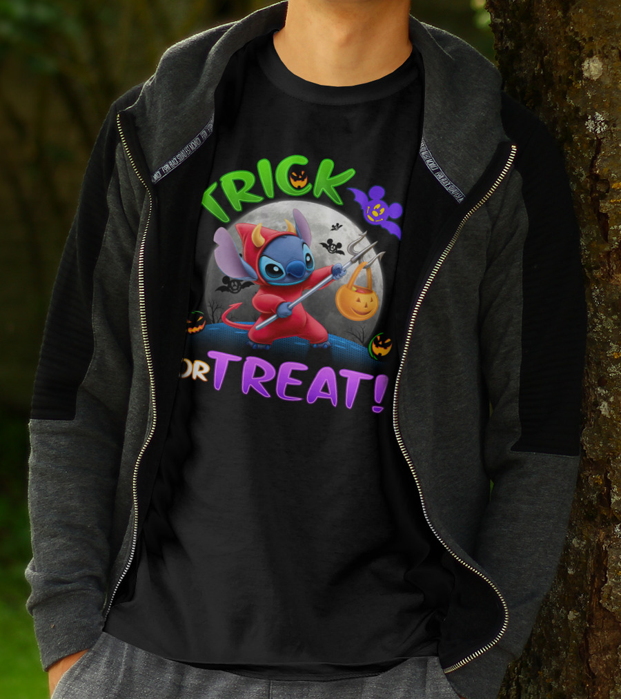 Trick Or Treat Stitch Halloween Bat Pumpkins Moon Costume T-Shirt