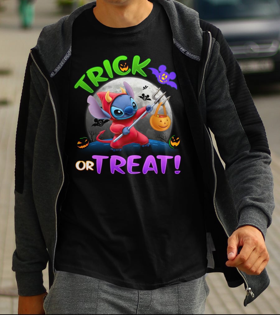Trick Or Treat Stitch Halloween Bat Pumpkins Moon Costume T-Shirt