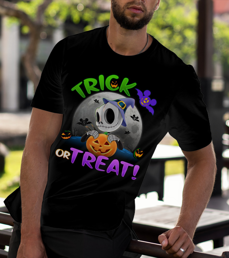 Trick Or Treat Jack Skellington Halloween Moon Bat Pumpkin T-Shirt