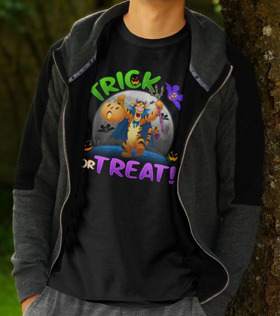 Trick Or Treat Tigger Disney Halloween Celebration With Pumpkins And Bat T-Shirt