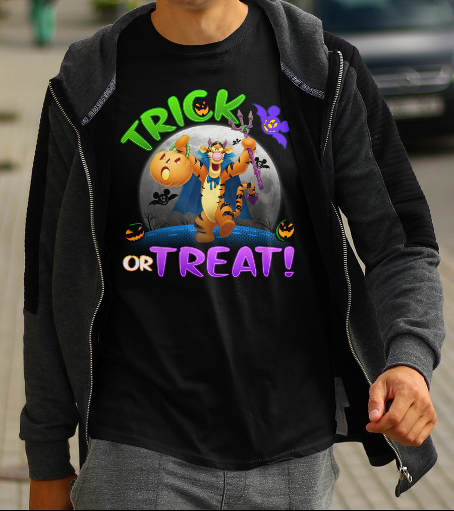 Trick Or Treat Tigger Disney Halloween Celebration With Pumpkins And Bat T-Shirt