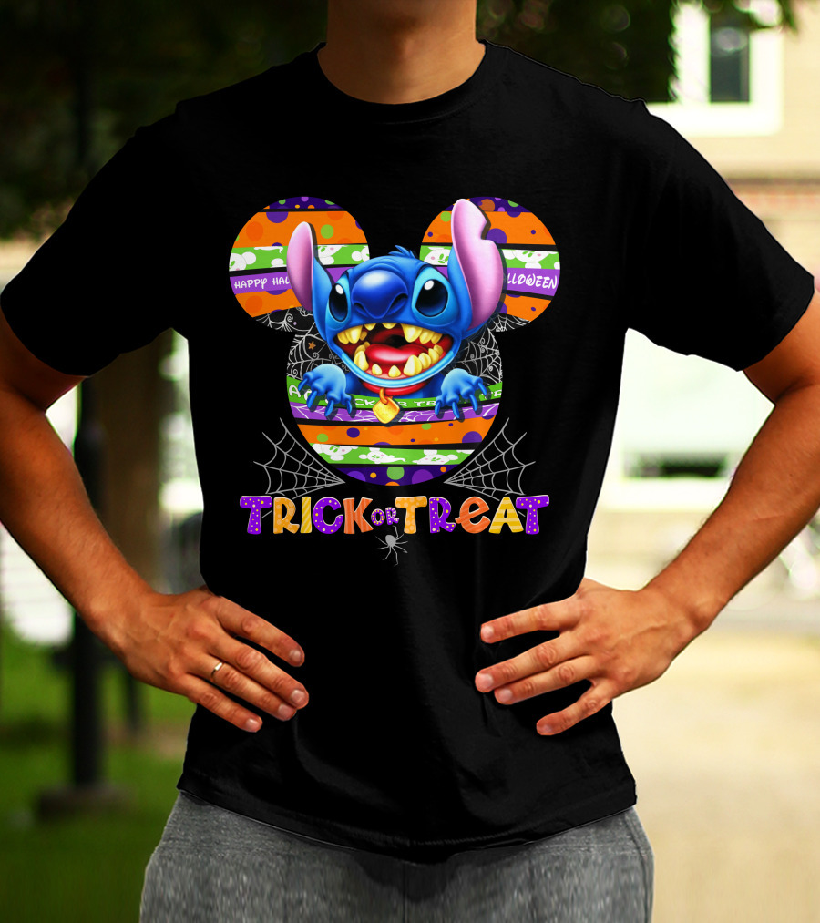 Happy Halloween Stitch Trick Or Treat Mickey Ears T-Shirt