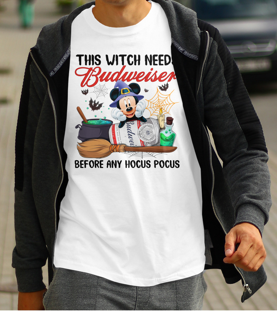 This Witch Needs Budweiser Before Any Hocus Pocus Mickey Halloween T-Shirt