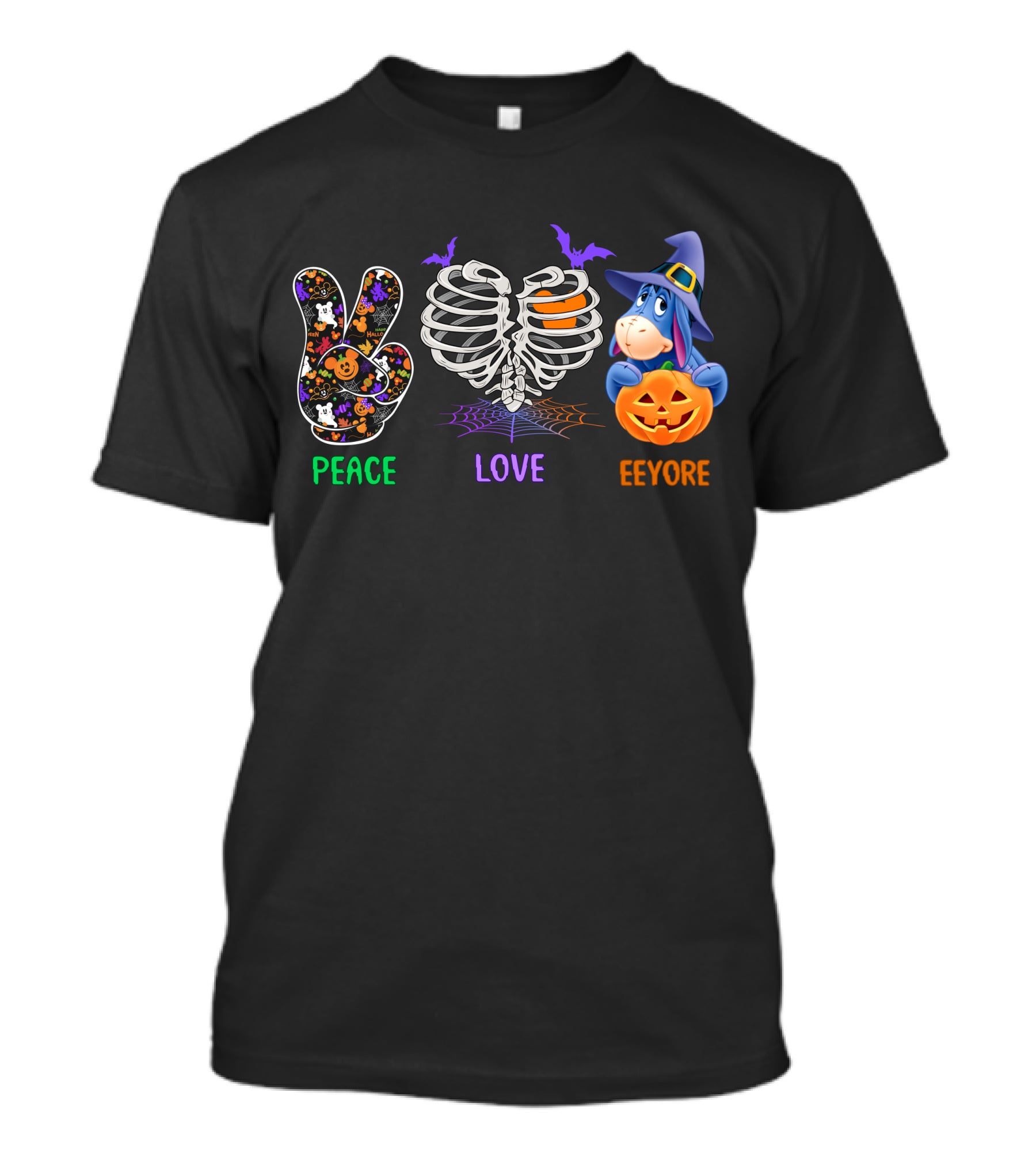 Peace Love Eeyore Halloween Pumpkin Skeleton Costume T-Shirt