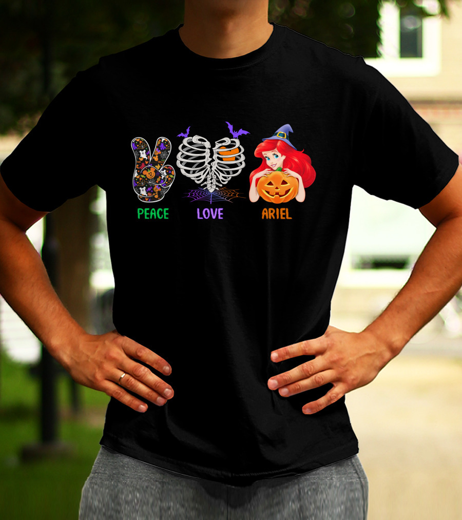 Peace Love Ariel Halloween Pumpkin Witch Hat T-Shirt