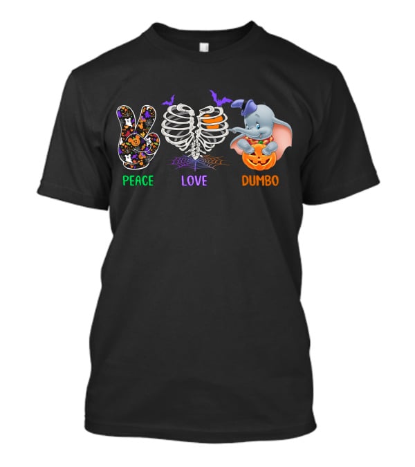 Peace Love Dumbo Halloween Pumpkin Skeleton T-Shirt