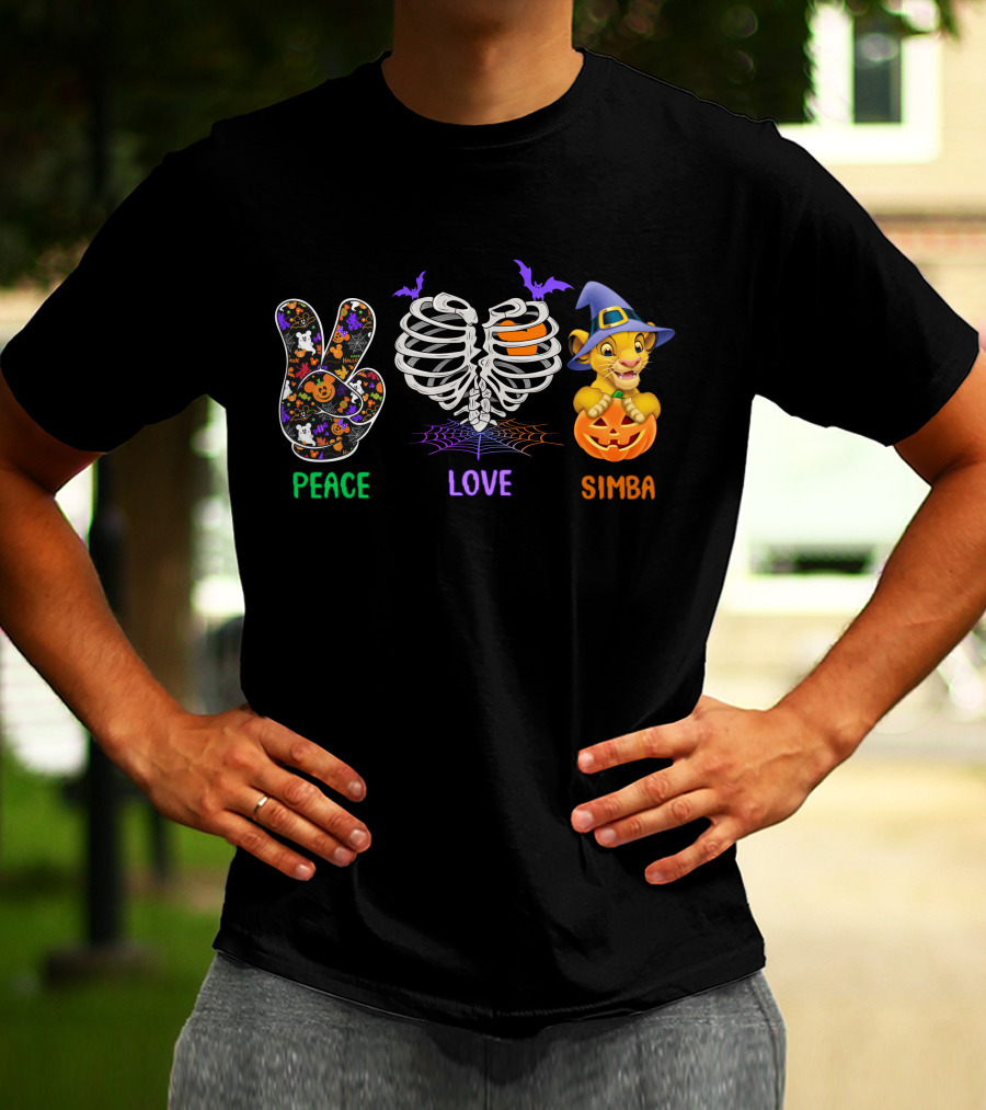 Peace Love Simba Bat Halloween Pumpkin T-Shirt