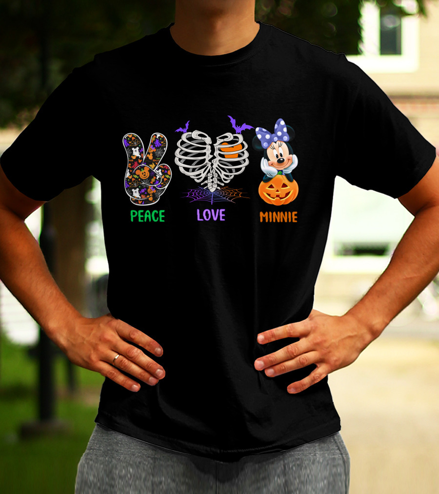 Peace Love Minnie Halloween Skeleton Pumpkin T-Shirt
