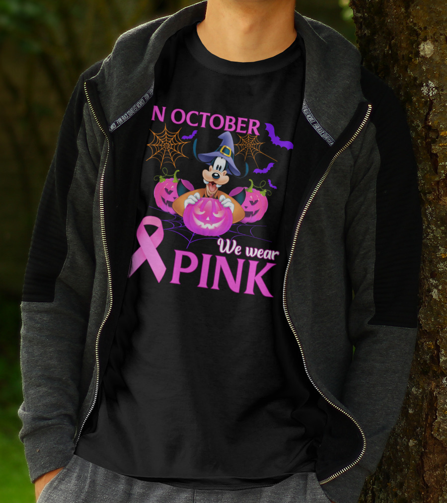 Goofy In October We Wear Pink Halloween Breast Cancer Awareness T-Shirt