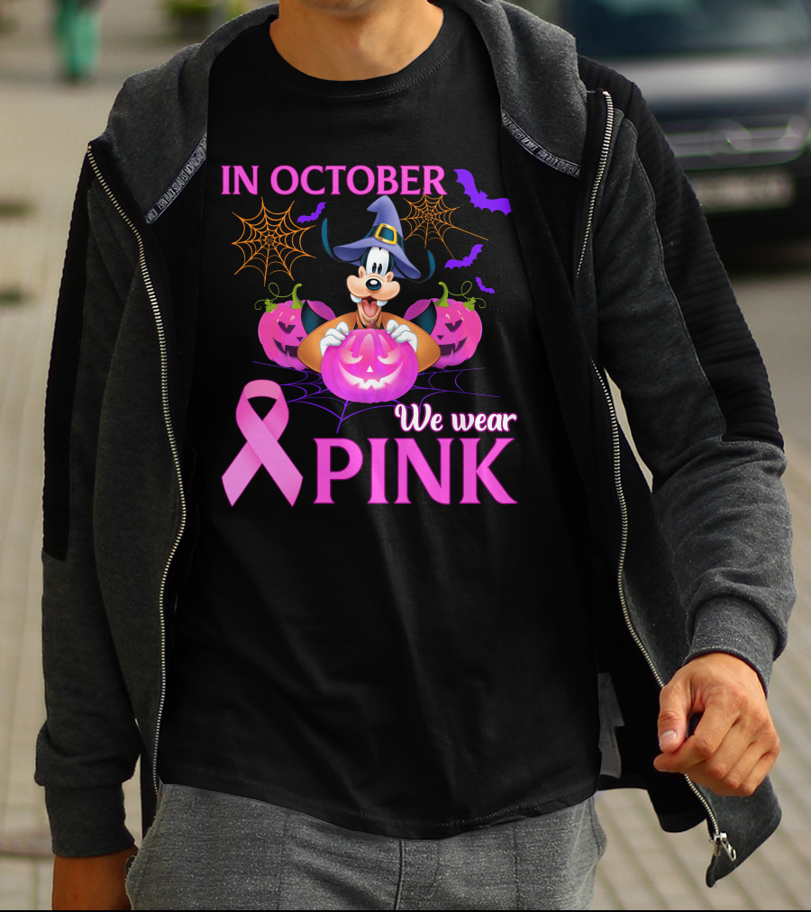 Goofy In October We Wear Pink Halloween Breast Cancer Awareness T-Shirt