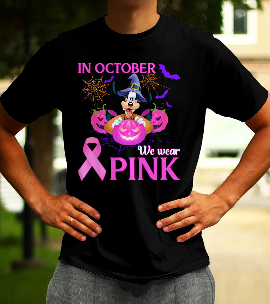 Goofy In October We Wear Pink Halloween Breast Cancer Awareness T-Shirt