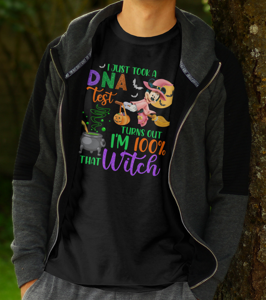 I Just Took A Dna Test Turns Out I'm 100% That Witch Minnie-D Halloween Bats Cauldron Moon Broomstick Magic T-Shirt