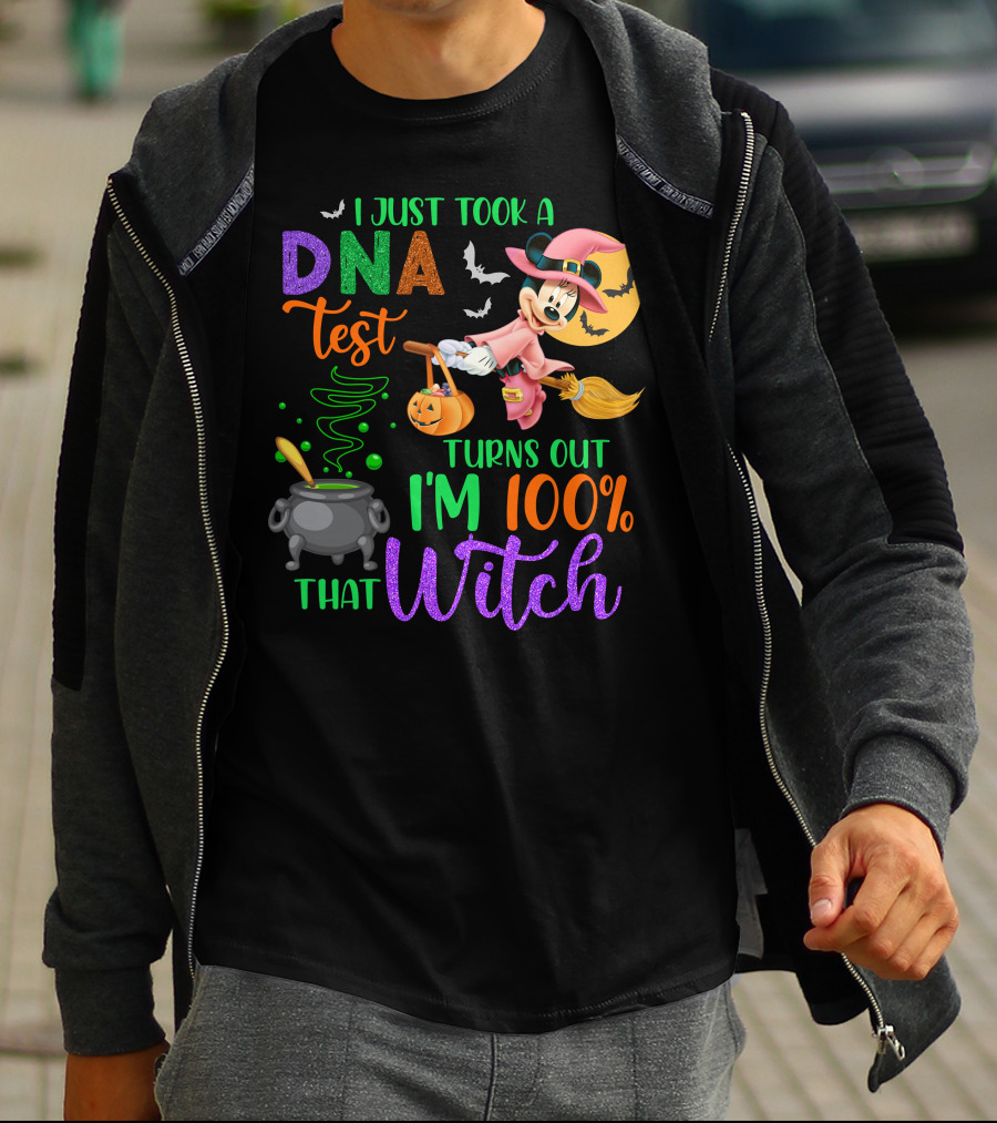 I Just Took A Dna Test Turns Out I'm 100% That Witch Minnie-D Halloween Bats Cauldron Moon Broomstick Magic T-Shirt