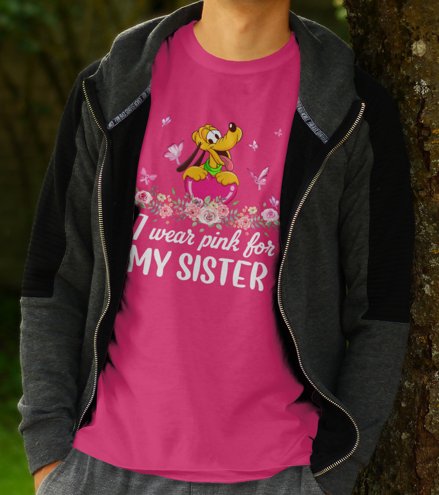 I Wear Pink For My Sister Pluto Butterflies And Flowers T-Shirt