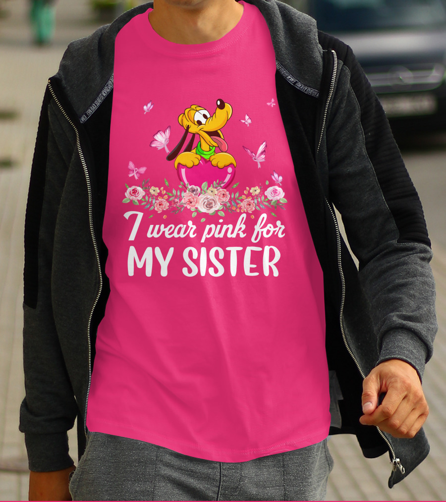 I Wear Pink For My Sister Pluto Butterflies And Flowers T-Shirt