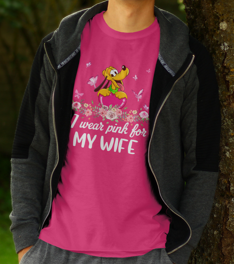 I Wear Pink For My Wife Pluto Butterfly And Floral T-Shirt