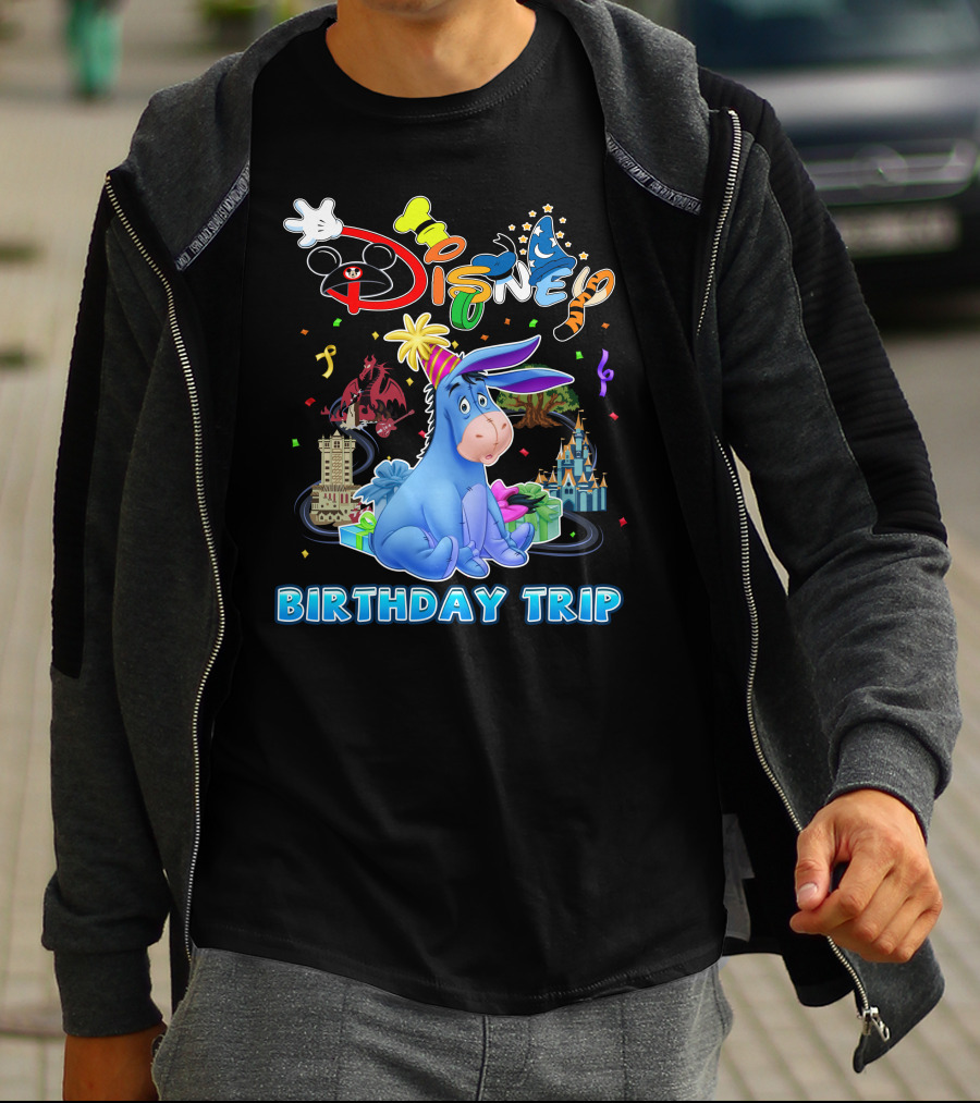 Eeyore Disney Birthday Trip Celebration With Castle And Mickey Elements T-Shirt