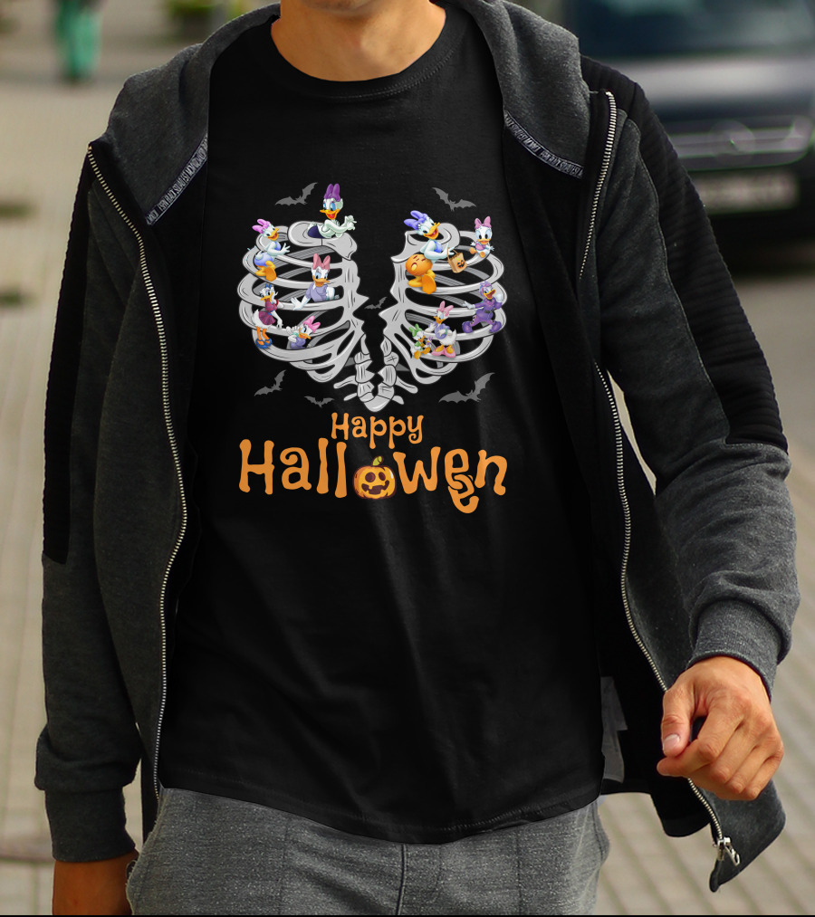 Happy Halloween Daisy Duck Skeleton Ribcage Bats T-Shirt
