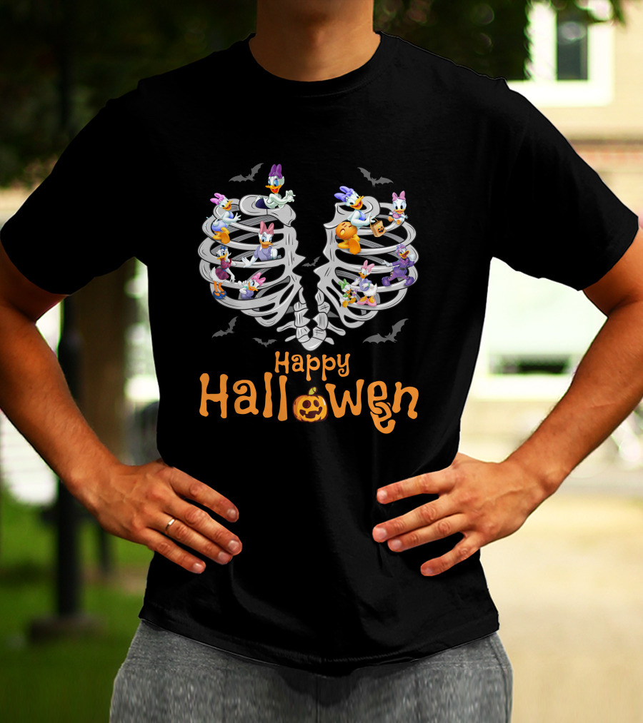 Happy Halloween Daisy Duck Skeleton Ribcage Bats T-Shirt