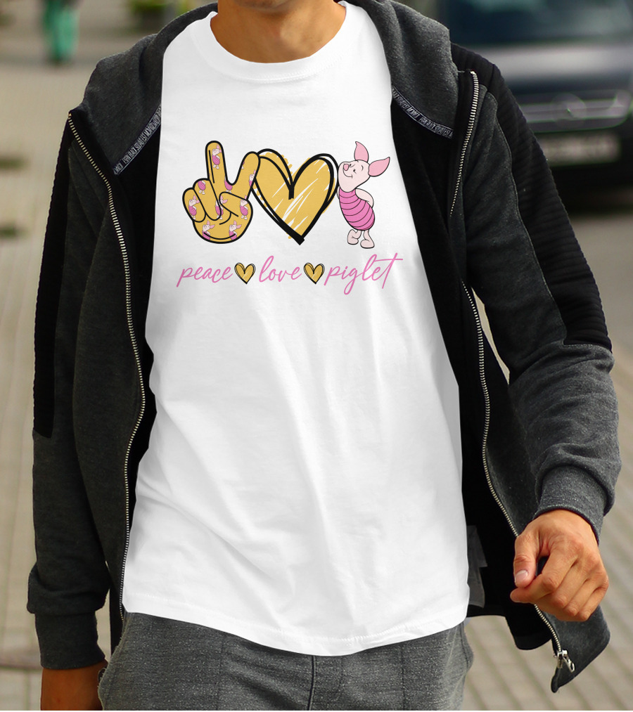 Peace Love Piglet Peace Sign Heart Piglet Character T-Shirt