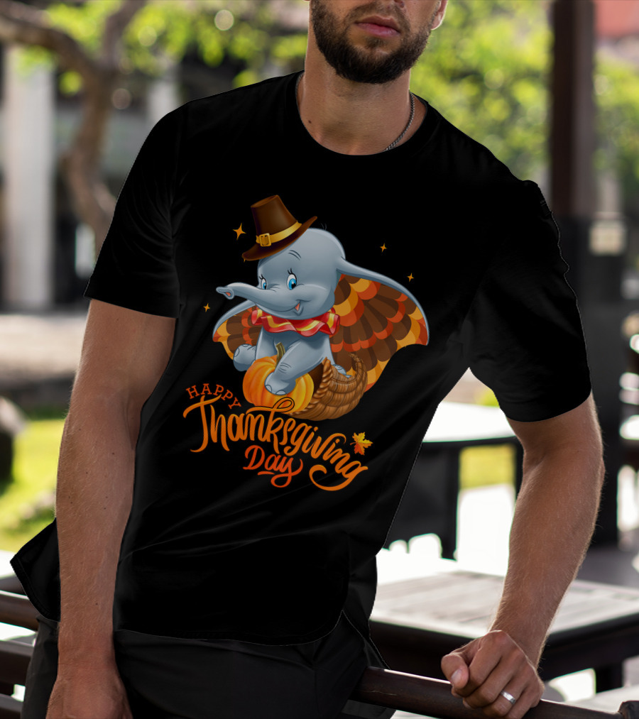 Happy Thanksgiving Day Dumbo Pumpkin Cornucopia T-Shirt