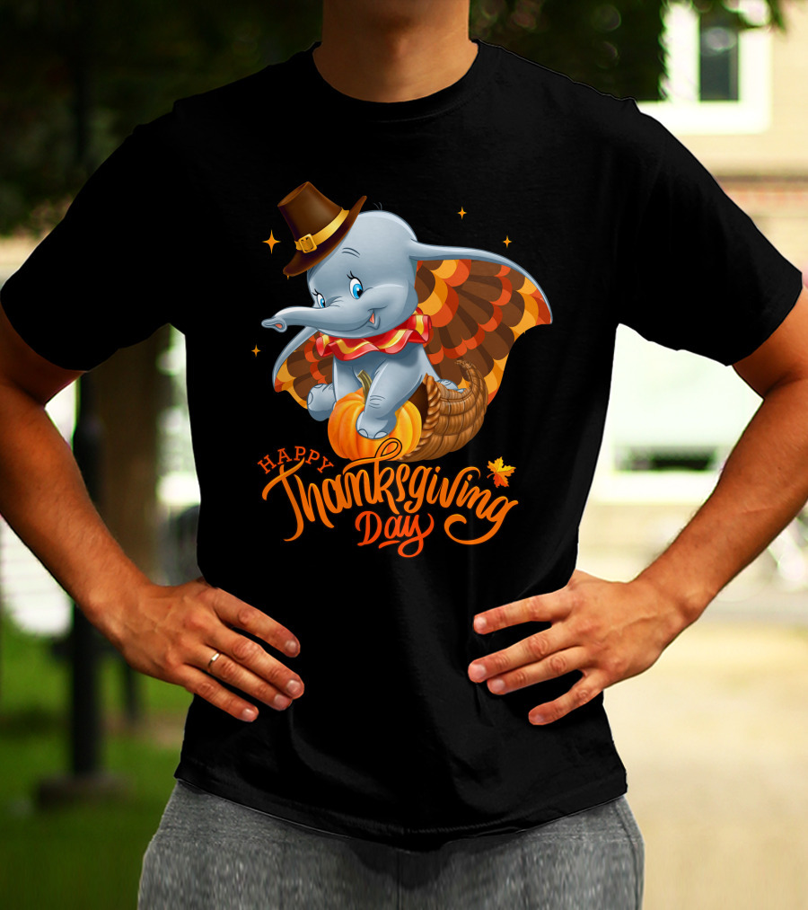 Happy Thanksgiving Day Dumbo Pumpkin Cornucopia T-Shirt