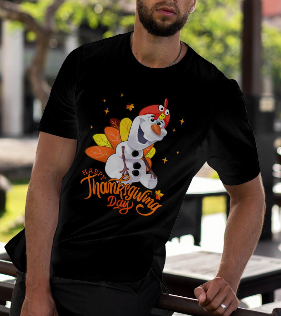 Happy Thanksgiving Day Olaf Snowman With Turkey Leaves And Stars T-Shirt