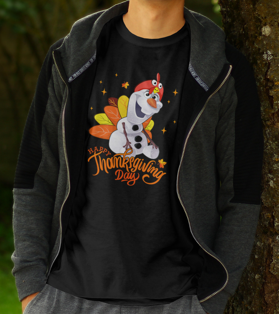 Happy Thanksgiving Day Olaf Snowman With Turkey Leaves And Stars T-Shirt