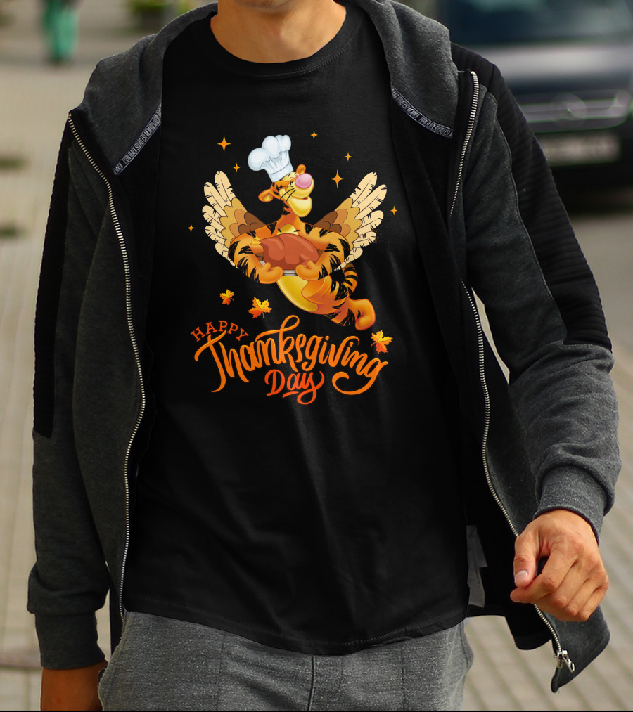 Tigger Happy Thanksgiving Day Chef Turkey Wings T-Shirt