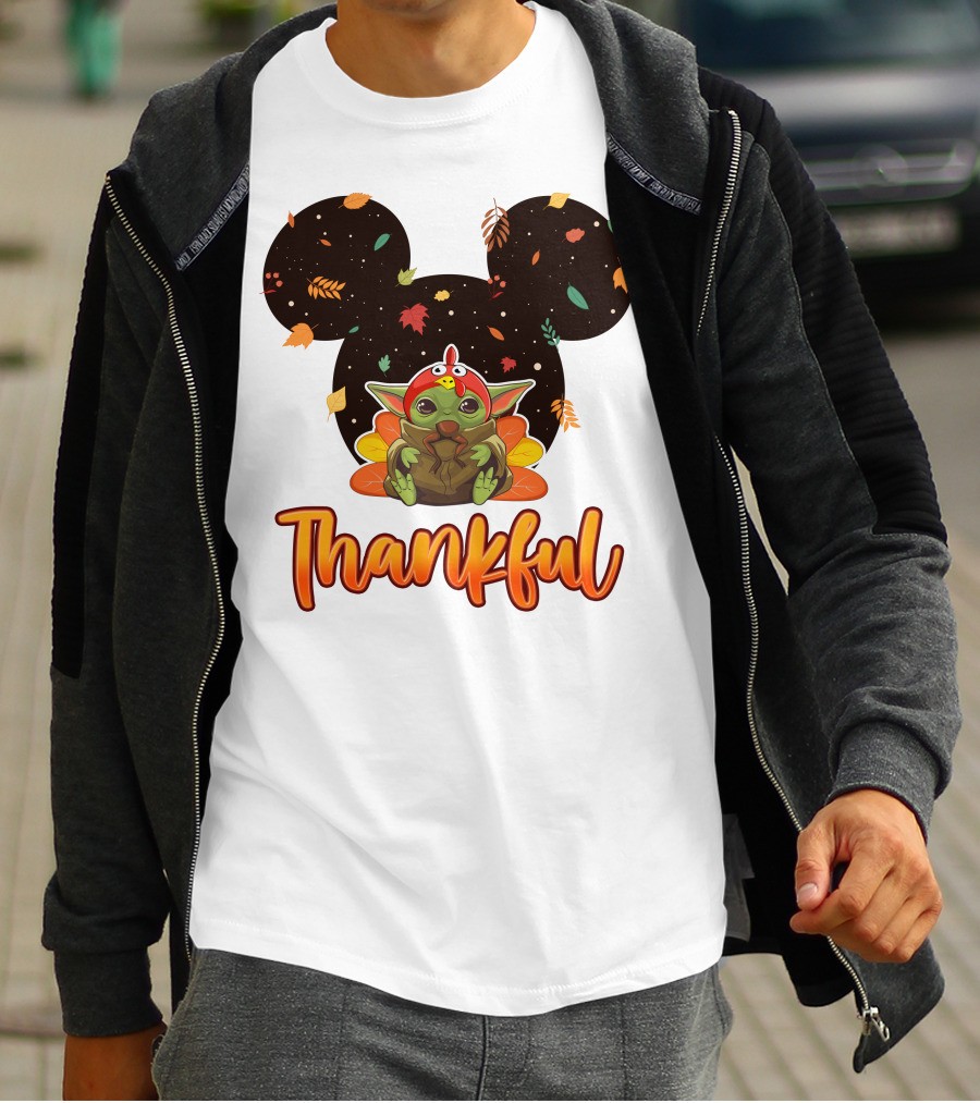 Thankful Baby Yoda Thanksgiving Turkey Ears T-Shirt