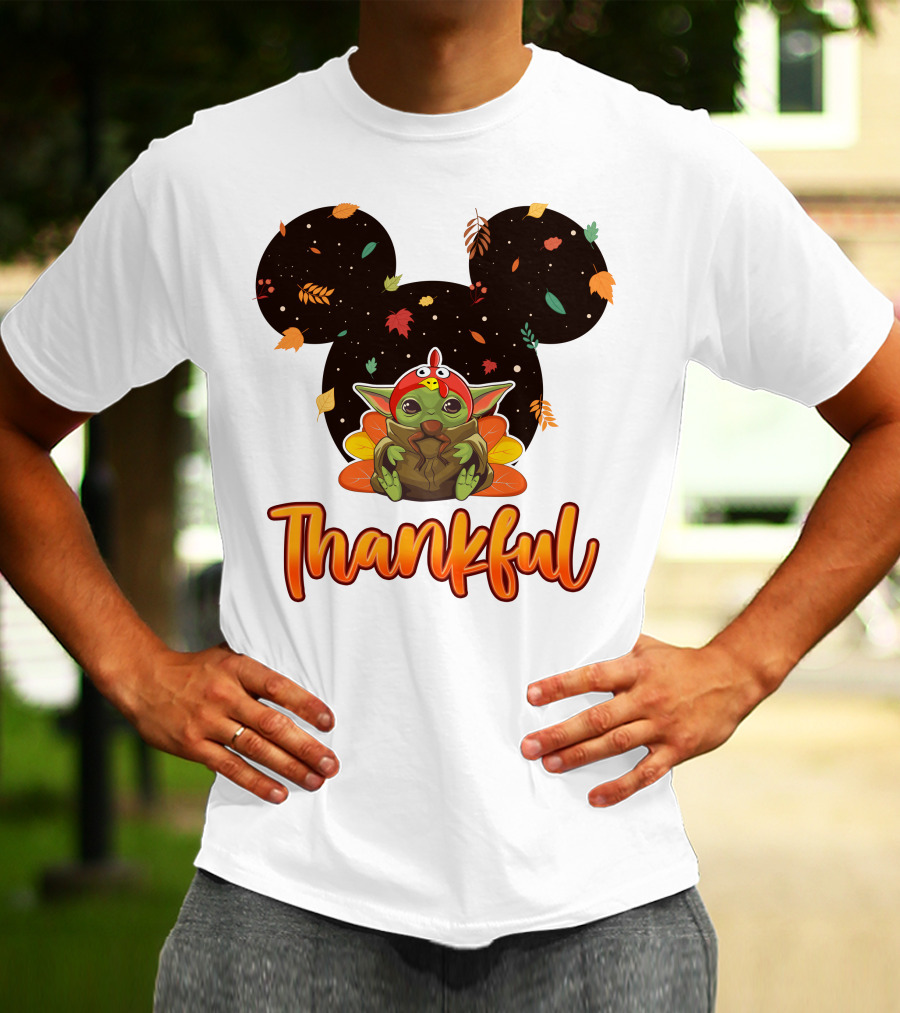 Thankful Baby Yoda Thanksgiving Turkey Ears T-Shirt