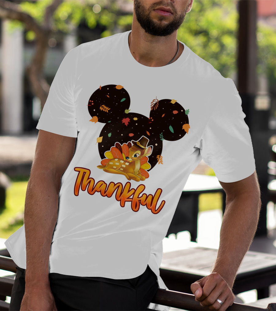 Bambi Thankful Autumn Leaves Mickey Ears T-Shirt