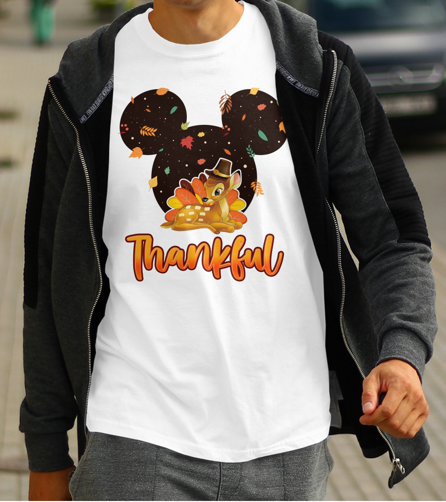 Bambi Thankful Autumn Leaves Mickey Ears T-Shirt